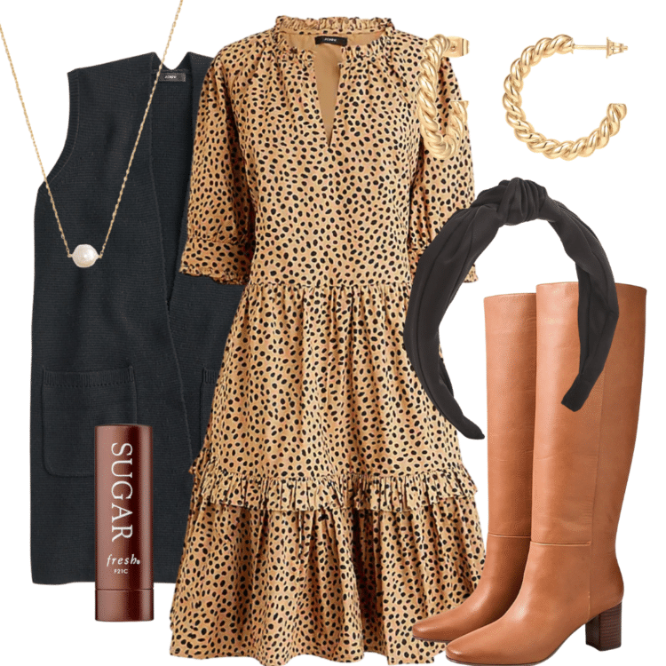 black and camel outfit collage